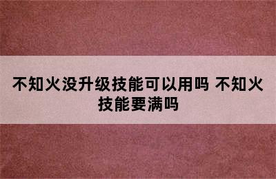 不知火没升级技能可以用吗 不知火技能要满吗